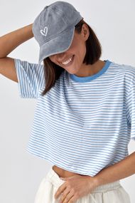 Футболка у смужку вільного крою - блакитний цвет, S (є розміри)