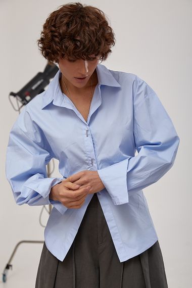 Класична однотонна сорочка з елегантними ґудзиками - блакитний цвет, ONE SIZE (є розміри) | Зображення 4