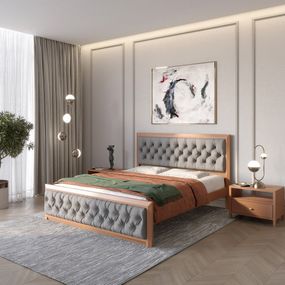 Двоспальне дерев&#039;яне ліжко Mebigrand Барселона Б3 Коричневий (RAL8025)/Аляска 93 (Сірий) 180х190 см (MBG-13774)