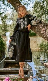 Платье  вышиванка взрослое лен черное
