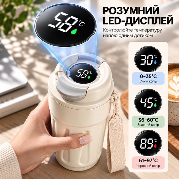 Розумний термокухоль Lucky to Meet 420 мл з LED-дисплеєм температури, нержавіюча сталь (Молочний) | Зображення 5