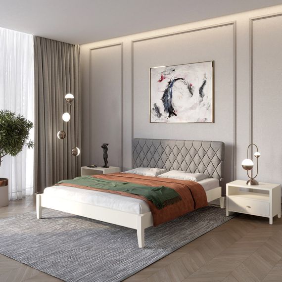 Полуторне дерев&#039;яне ліжко Mebigrand Венеція ДК Айворі (S0505Y30R)/Аляска 93 (Сірий) 120х190 см