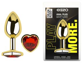 Анальна пробка з кристалом EGZO - Gold Heart Plug Red size M Sex Aura
