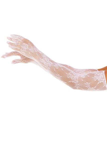 Рукавички Leg Avenue Lace Opera Length Gloves, One Size, білі, вище ліктя, сітка з квітковим візерунком Sex Aura