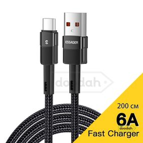 Кабель USB - Type-C Essager 6A 66W, Black - Fast Charge, 200 см (для заряджання та передачі даних)