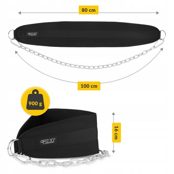 Пояс атлетичний для обтяження 4FIZJO Dip Belt 100 см Black (P-5905973402262) | Зображення 2