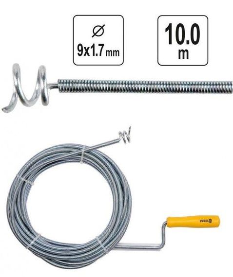 Трос сантехнічний 9мм х 10м чищення каналізації труб посилений VOREL-55545