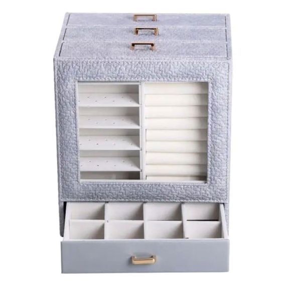 Скринька для прикрас з еко шкіри 3 яруси органайзер для ювелірних виробів HP-5-16G | Зображення 3