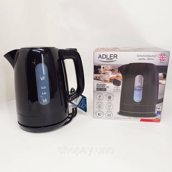 Електричний чайник з індикатором роботи Adler AD 1380b 1л 2200Вт, Потужний чайник для кип'ятіння SE-28 | Зображення 2