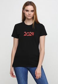 Футболка жіноча новорічна чорна з принтом "2024", L