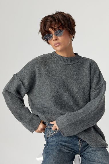 Теплий вільний джемпер зі швами назовні - темно-сірий цвет, ONE SIZE (є розміри)