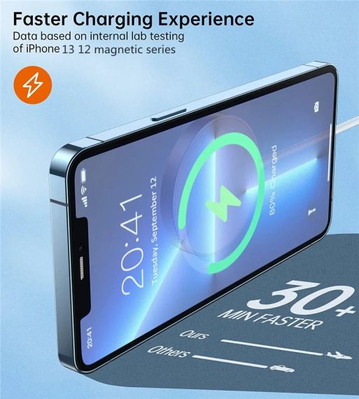 Магнитное беспроводное зарядное устройство 30W для iPhone, AirPods и Android гаджетов Черный | Зображення 9