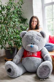 Мишка с латками плюшевый в футболке Yarokuz Me To You 160 см Серый