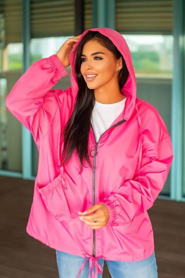 Женская свободная ветровка оверсайз с капюшоном FC1829 размер 50/54, цвет розовый