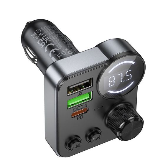 АЗП FM модулятор Hoco E86 Alegria PD30W+QC3.0 48W (2USB-A/1C) Black | Зображення 2