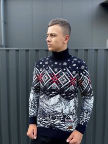 Мужской новогодний свитер с узорами PA2654 цвет синий, размер L