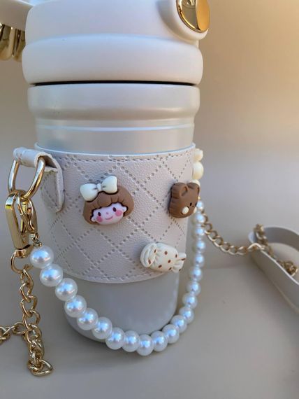 Термос непроливайка поїльник з трубочкою 480мл Бежевий Зайчик | Зображення 5