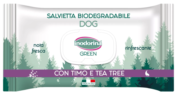Вологі біорозкладні серветки з чебрецем та чайним девевом Inodorina Green Lino e Rosmarino для всіх типів