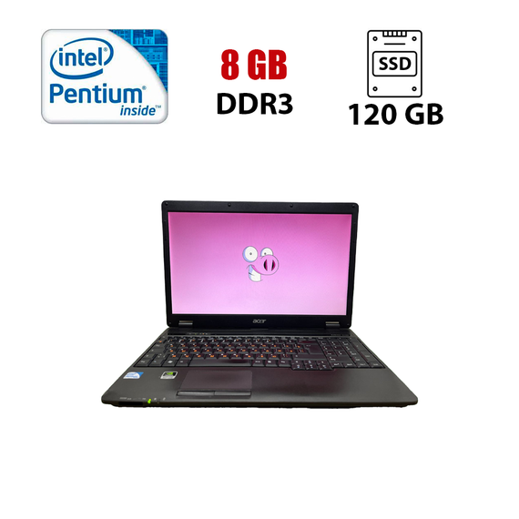 Ноутбук Б-клас Acer Extenza 5635zg / 15.6" (1366x768) TN / Intel Pentium T4500 (2 ядра по 2.3 GHz) / 8 GB DDR3 / 120 GB SSD / nVidia GeForce G105M, 512 MB GDDR3, 64-bit / Без АКБ б/в
