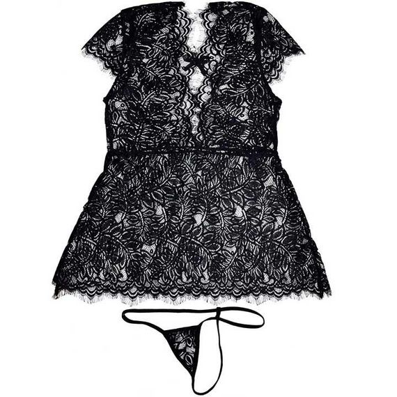 Коротенький секси пеньюар из цветочное кружева черный - S/M – Эротическое бельё | Зображення 6