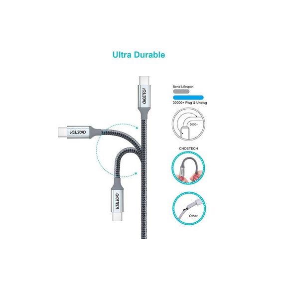 Дата кабель USB 2.0 Type-C to Type-C 1.8m 100W Choetech (XCC-1002-GY) | Зображення 2
