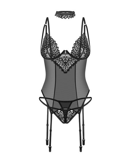 Корсет с кружевом Obsessive Donarella corset Черный M/L | Зображення 5