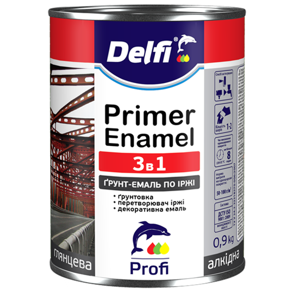 Ґрунт-емаль по іржі 3 в 1 графіт 0,9кг Delfi