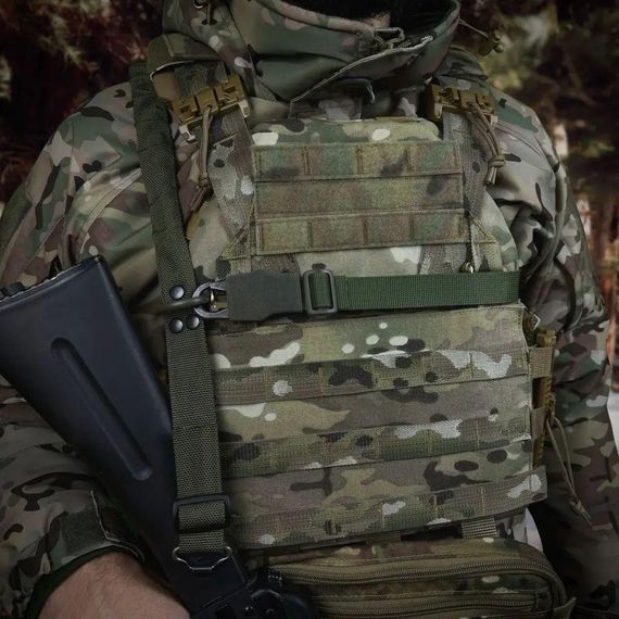 Ремінь одно/двоточковий з гумовим джгутом та карабіном олива | Зображення 2