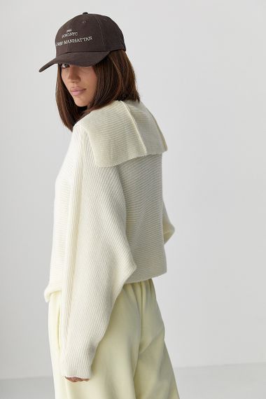 В'язаний кардиган з відкладним коміром - молочний цвет, ONE SIZE (є розміри) | Зображення 1