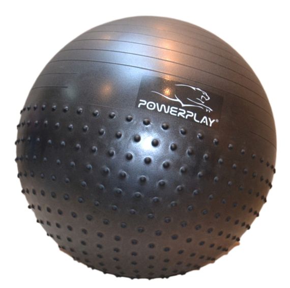 М'яч для фітнесу (фітбол) напівмасажний Паверплей 4003 Ø75 cm Gymball  Темно-сірий + помпа | Зображення 1
