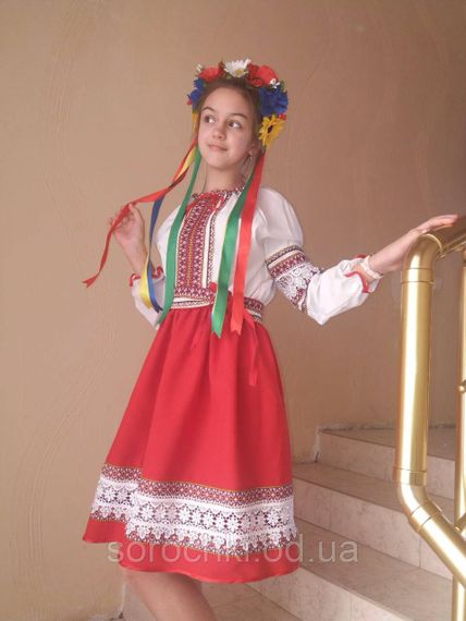 Український костюм для дівчинки з вишивкою , двійка , блузка поплін біла, спідниця габардин | Зображення 2