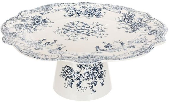 Блюдо-тортівниця порцелянова "Англійська Троянда" Ø27см на нозі, синій орнамент
