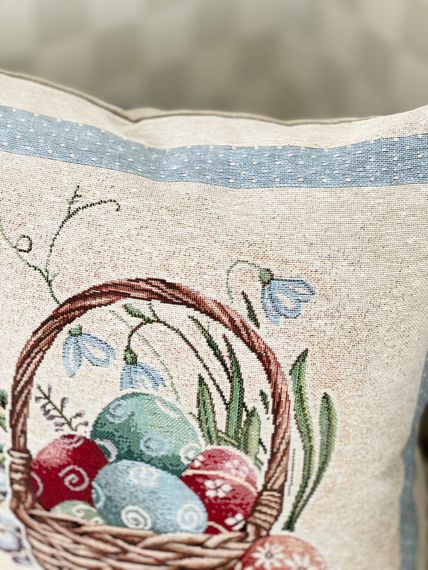 Наволочка гобеленова одностороння EASTER BEE CO2-NV Limaso, 45x45, Квадратна, Великодній, Без люрексу, 75% поліестер, 22% бавовна, 3% акрил, Односторонній, Гобелен | Зображення 1