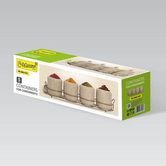 Набор для специй Maestro MR-20004-04CS Geometry Beige 4 керамические баночки с подставкой | Зображення 3