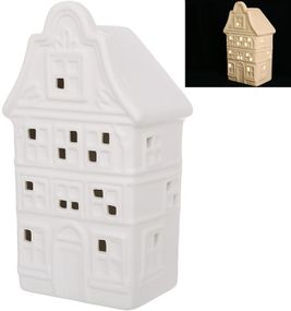 Керамічний будиночок з LED-підсвіткою "Городок" 19см, білий матовий