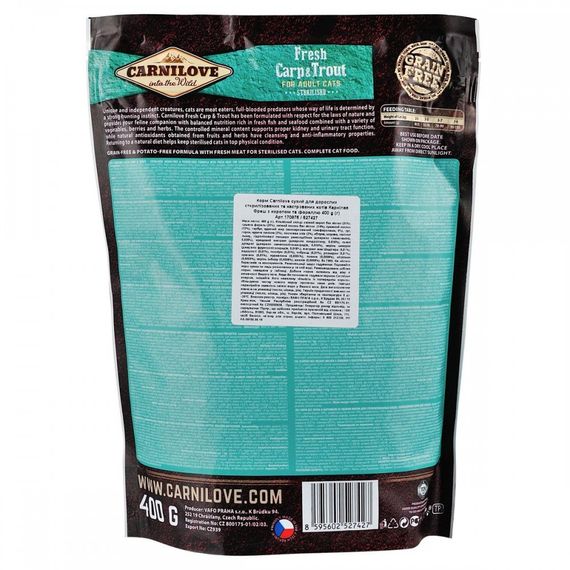 Корм сухий Carnilove Fresh Carp and Trout Sterilised for Adult Cats для дорослих стерилізованих та кастрованих котів з короп | Зображення 2