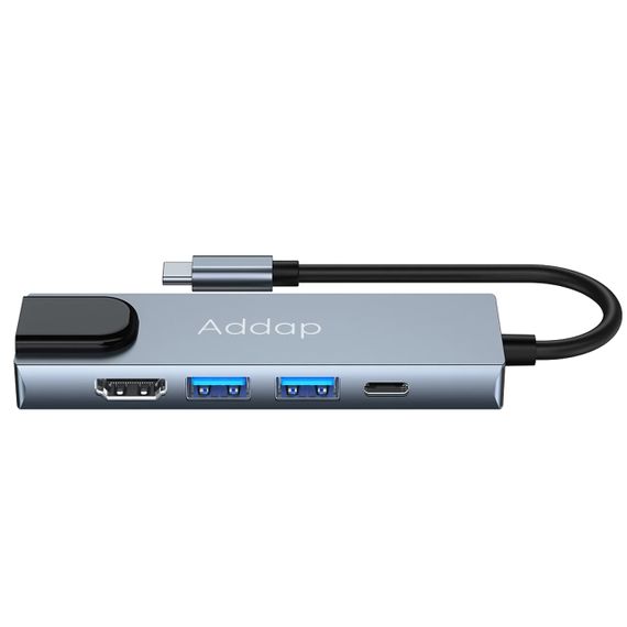Многофункциональный USB Type-C хаб / разветвитель Addap MH-09s, концентратор 5в1: 2 x USB 3,0 + Type-C + HDMI + Ethernet Gigabit (0063) | Зображення 3