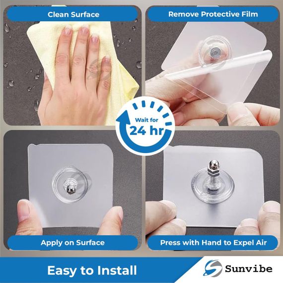 Кріплення самоклейні, міцні без свердління, для дому, настінний гачок, SUNVIBE, комплект 4 шт. | Зображення 5