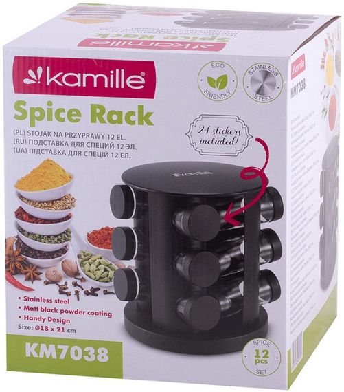 Набір ємностей для спецій Kamille Spice Rak Black 12 спецовників на круглій підставці | Зображення 5