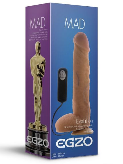 Вібратор на присосці реалістичний EGZO Mad Oscar з провідним пультом керування, 24 см х 5 см Sex Aura | Зображення 3
