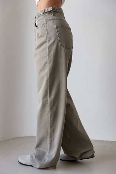 Широкі джинси Palazzo із затяжками на поясі - сірий цвет, 34р (є розміри) | Зображення 4