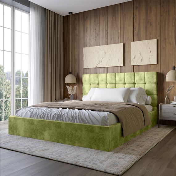 Двоспальне дерев'яне ліжко з м'яким узголів'ям і підйомним механізмом LION Піксі Silk 202 (Авокадо) 160х200 см (LION-044276)