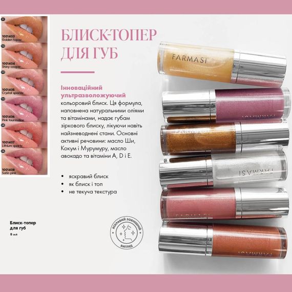 Блиск-топер для губ ультразволожуючий Farmasi 04 Pink Tourmaline 8 мл | Зображення 1
