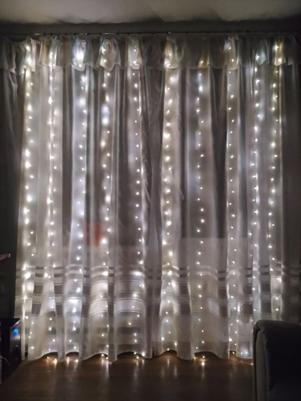 Гирлянда штора 3x3 метра, 300LED, "светодиодные капли" от USB, теплый белый цвет, 8 режимов + пульт