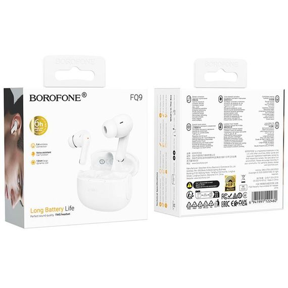 Бездротові TWS навушники Borofone FQ9 Peaceful White | Зображення 1