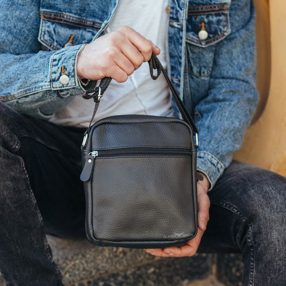 Сумка-барсетка чоловіча счерез плече шкіряна чорна Tiding Bag BON6165 | Зображення 4