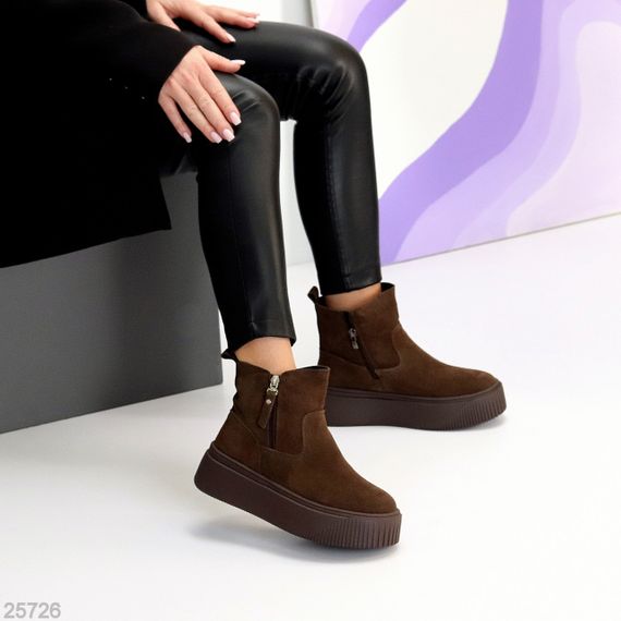 Модные шоколадные зимние ботинки натуральная замша на платформе | Зображення 6