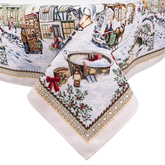 Скатертина гобеленова BENASK BLANCO Limaso, 137x220, Прямокутна, Новорічний, Без люрексу, з мікрофібою, 80% поліестер, 15% бавовна, 5% акрил, Гобелен | Зображення 1