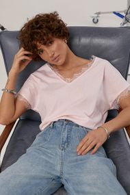 Футболка з мереживними вставками - пудра цвет, ONE SIZE (є розміри)