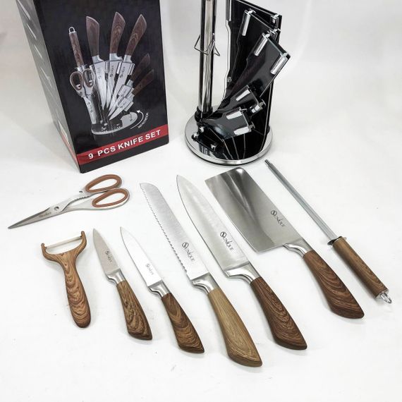 Набір кухонних ножів UNIQUE UN-1833 з дерев'яними ручками та підставкою | Зображення 5